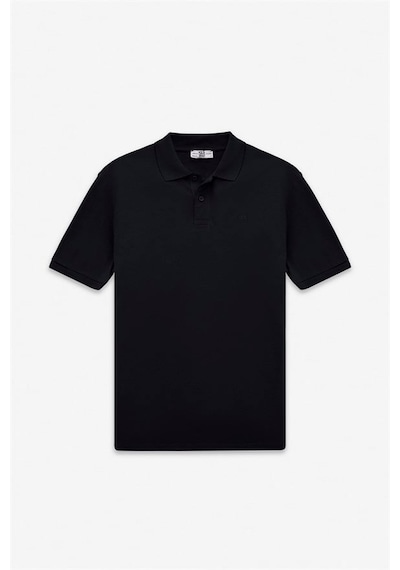 Süvari Siyah Regular Düz Nakışlı Pike Düğmeli Polo Yaka Tişört Ts1014000473-s09