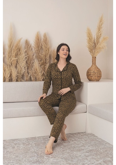 SUDE HOMEWEAR Kadın Uzun Kol Gömlek Pijama Takımı Siyah