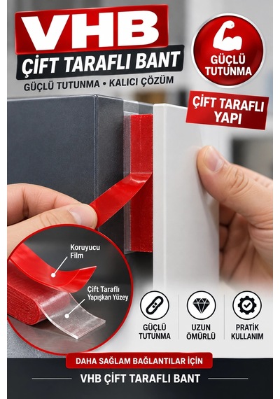 Çift Taraflı Bant 20 Mm X 5 Metre Güçlü Tutunma, Çok Amaçlı Montaj Ve Sabitleme Bandı
