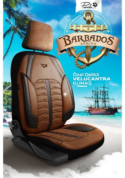 Taba - Siyah Panda Barbados Serisi Alkantra Kumaş Oto Koltuk Kılıfı - Tam Set