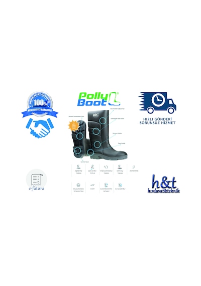 Pollyboot Galaxy Vega Pu Çizme Uzun Polly Boot "Çelik Burunsuz"