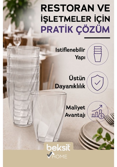 Home Glassy Kırılmaz Polikarbon 6'lı Bardak Şeffaf 400 Ml Şeffaf Şeffaf