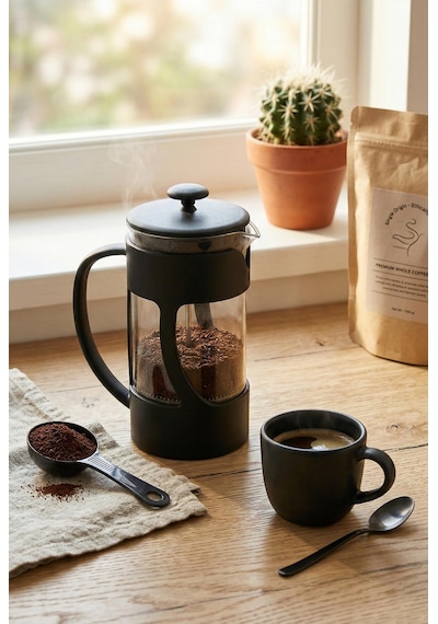 350 Ml Borosilikat Cam French Press & Siyah Modern Kahve Ve Bitki