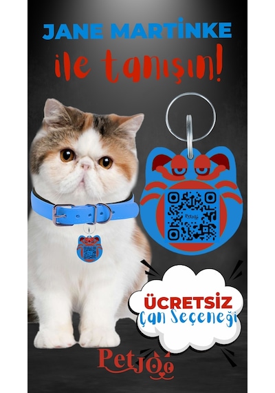 Petjoo 5.Jane Martinke Kırmızı-Mavi Qr'lı Kedi Künyesi