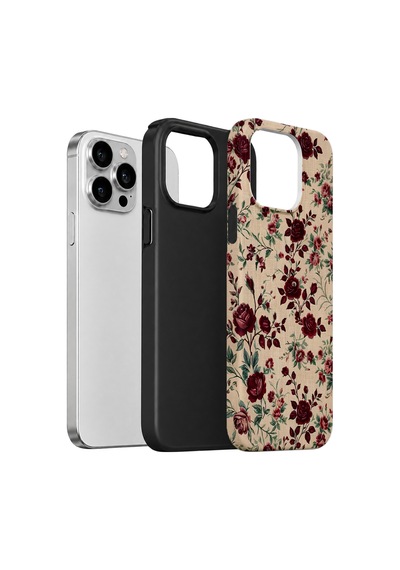 Velvoria Valestra Bordo Botanik Apple iPhone Uyumlu 15 Pro Darbe Korumalı Kılıf Valestra Select - Bordo Botanik