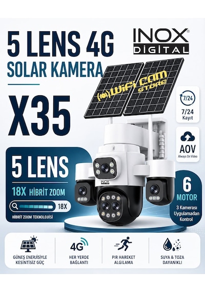 5 Lensli 6 Motorlu Hibrit Zoom 4g Solar Kameraa