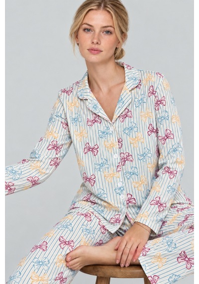 Fit Women Kadın Kurdela Desenli Bol Renkli Pijama Takımı 4798 Çok Renkli