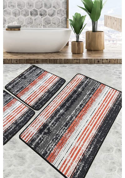 Flang Banyo Halısı Djt 3 Lü Set Banyo Halısı Paspas Yıkanabilir Kaymaz Çok Renkli