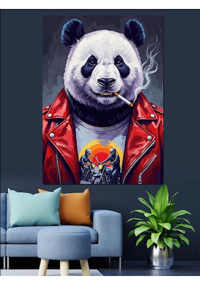 Ahşap Tablo Punk Panda Portresi