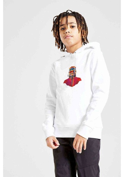 Tshirthane Wars Baskılı Unisex Çocuk Kapüşonlu Beyaz Sweatshirt Beyaz