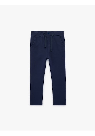 Koton Pamuklu Dokulu Beli Bağcıklı Pantolon Lacivert 6smb40064tk