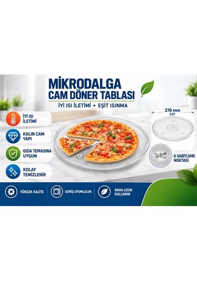 Mikrodalga Fırın Cam Tepsi Tabak 27cm Çap Delikli