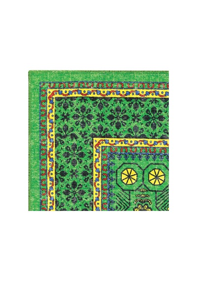Cool Halı Colorium Yeşil Salon Oturma Odası Halısı Etnik Desenli Saçaksız Dört Mevsim Şönil Halı