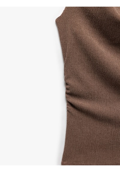 Koton Sırt Dekolteli Dokulu Slim Fit Degaje Yaka Bluz Kahverengi 5sak10085ek Kahve