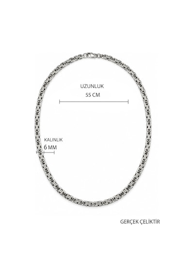 Erkek Çelik Kral Zincir Kolye 6 Mm 55 Cm Gümüş