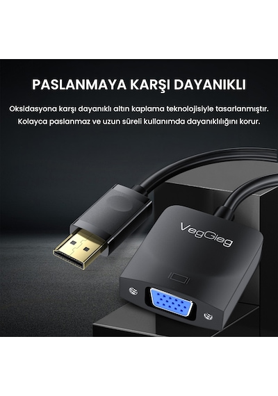 Veggieg Displayport Dp To Vga Full Hd 1080p 60hz Çevirici Dönüştürücü Adaptör