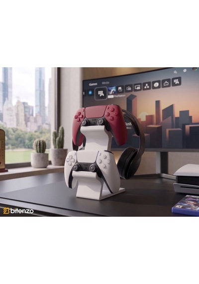 3'lü Oyun Aksesuar Standı Çift Gamepad Ve Kulaklık Tutucu - Beyaz