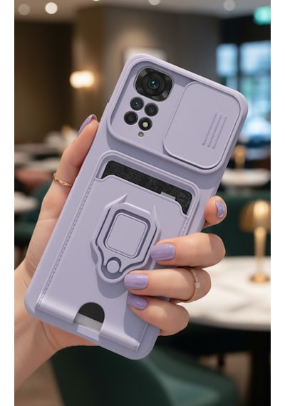 Xiaomi Redmi Note 11 Kılıf Kamera Koruma Sürgülü Kartvizitli Kartlıklı Standlı İpli Renkli Kapak