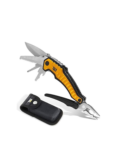 Erpillar Çok Fonksiyonlu Alet 9'u 1 Arada, X-large, Uzun Burun Pense, Tel Kesici, Bıçak, Şişe Açacağı, Tornavida, Testere Bıçağı, Keseli - Sarı 980045