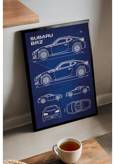 Subaru Brz Siyah Ahşap Çerçeveli Poster, Dekoratif Araba Duvar Tablosu