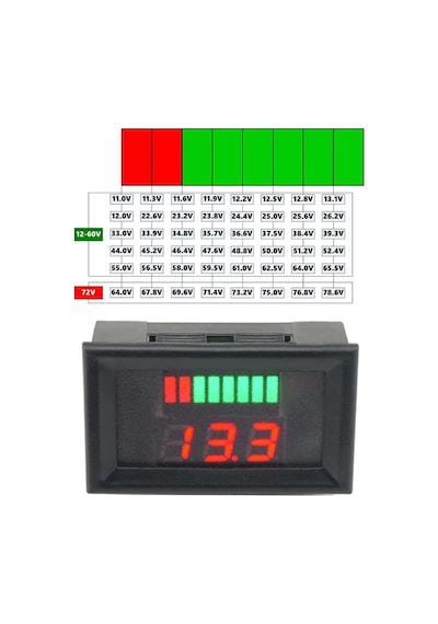 Akü Pil Kapasite Göstergesi Voltmetreli 70v-12v/24v/36v/48v/60v Pillerle Uyumlu Kurşun Asit Bat