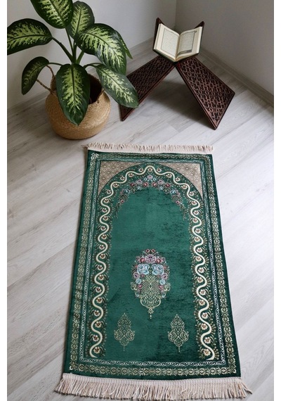 Çeyizlik Astarlı Lüks Seccade Hediyelik S1019 Siyah Yeşil