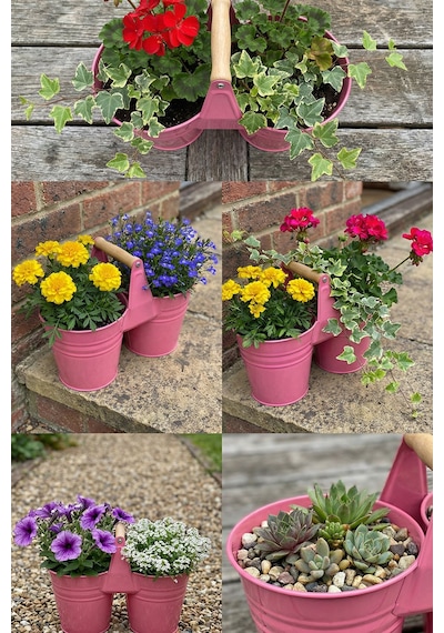 İkiz Saksılık Metal 10 Cm - Dekoratif Çiçeklik Kova Ve Çok Amaçlı Düzenleyici Pembe