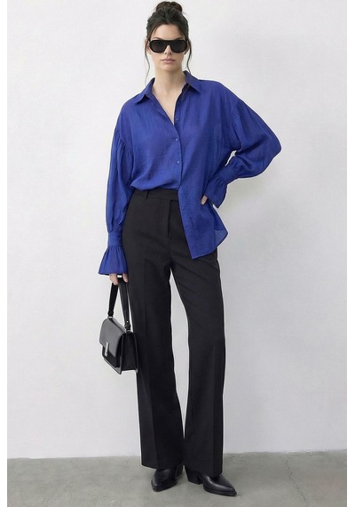 Shade Kadın Fırfır Manşet Detaylı Oversize Gömlek 533 60286029 - Çivit Mavisi