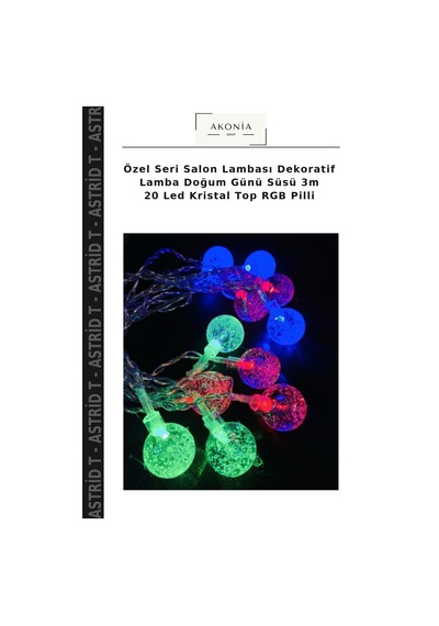 Özel Seri Salon Lambası Dekoratif Lamba Doğum Günü Süsü 3m 20 Led Kristal Top Rgb Pilli Çok Renkli