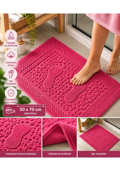 Dokuma Pamuklu Emici Ve Yumuşak Dokulu Ayak Havlusu 50 X 70 Cm Pembe