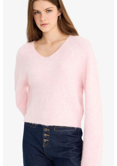 Defacto Regular Fit V Yaka Kazak F4800ax25wnpn83 Pembe