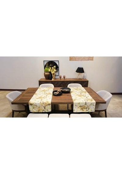 Jakarlı Dokuma Dekoratif Runner 45x140 Cm Yeşil Çiçekli Desenli Diğer