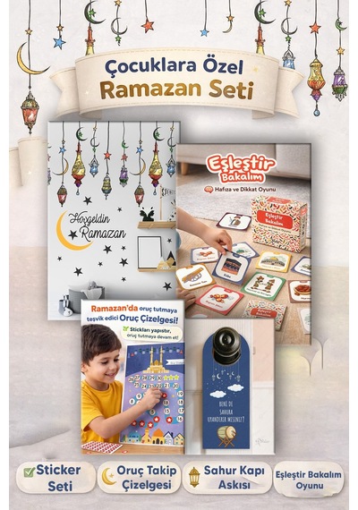 Ramazan Ayı Sticker Oyun Ve Etkinlik Seti, 4 Lü Set Çocuklar İçin Ramazan Süsleme Ve Etkinlik Dijital Baskı