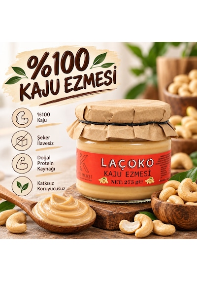 Laçoko Şekersiz Katkısız Glutensiz Vegan Doğal Kaju Ezmesi 275 G