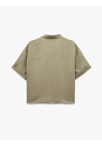 Koton Modal Kumaş Yarım Fermuarlı Kısa Kollu Polo Yaka Oversize Bluz Haki 5sak60254pw Haki