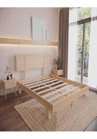 Renazzo Li Lyum Hazeran Başlıklı Masif Ahşap Karyola Ve 2 Vernik 160x200 Vernik - 160 X 200