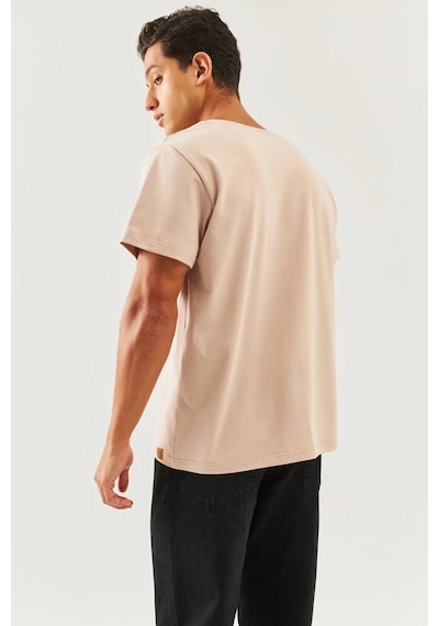Erkek Oversize Rahat %100 Pamuklu Penye Bisiklet Yaka Kısa Kol Basic T-shirt Classic Collection Sütlü Kahve