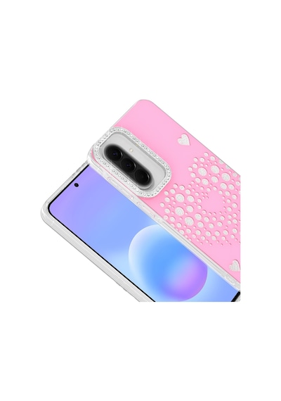 Maks Technology Samsung Galaxy Uyumlu S24 Fe Kılıf Damla Taşlı Mkst Rivas Sert Pc Kapak - Pembe