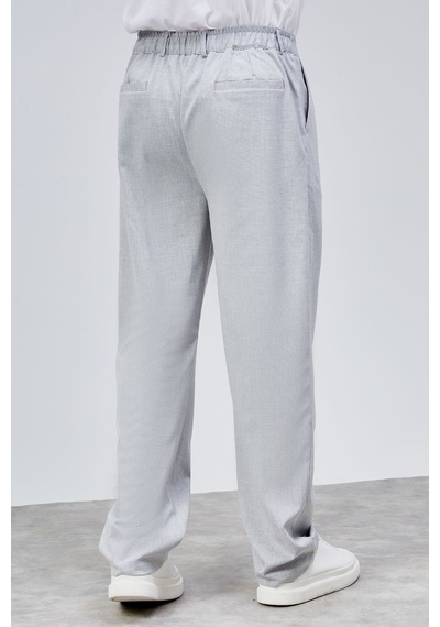 HLT Jeans Erkek Gri Çift Pileli Rahat Kesim Beli Lastikli Bol Paça Baggy Pantolon Albert-1990 Gri