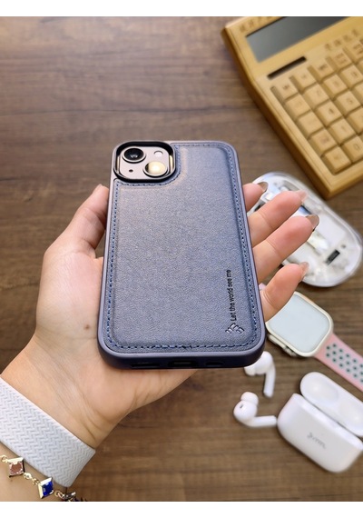 Apple iPhone 14 Uyumlu Premium Deri Dokulu Darbelere Karşı Dayanıklı Nazal Silikon Kılıf Lacivert