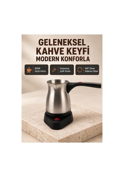 Elektrikli Türk Kahvesi Cezvesi 800w Kablosuz Döner Tabanlı Altın