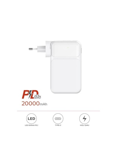 Tr 1027 20000 Mah Type-c Lightning 22,5 W Hızlı Şarj Dijital Göstergeli Powerbank 10270690 Beyaz