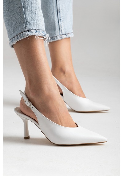Esatsani Beyaz Cilt Arka Açık 9 Cm İnce Topuklu Özel Günler Davet Stiletto Kadın Ayakkabı Beyaz Cilt Deri Esatsani Beyaz Cilt Arka Açık 9 Cm İnce Topuklu Özel Günler Davet Stiletto Kadın Ayakkabı Beyaz Cilt Deri
