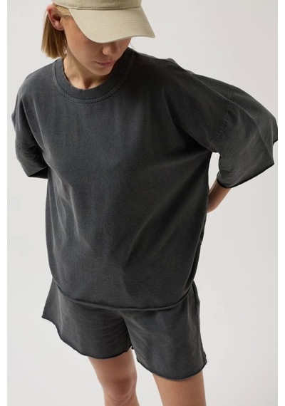 Oversize Lazer Kesim Bisiklet Yaka T-shirt Antrasit