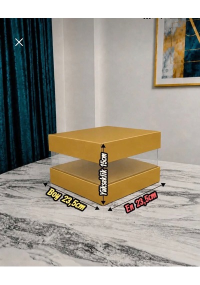 Asetat Gelin&damat Çeyiz Bohça Kutusu Hardal Sarısı Küçük Boy 1 Adet 23,5 23,5 15cm