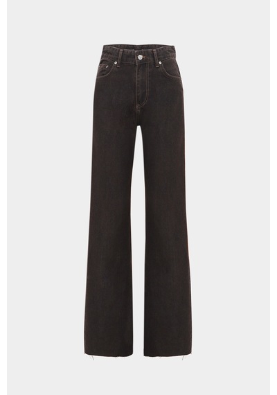 Açelyaokcu High Waist Wide Leg Kar Yıkama Geniş Paça Dikişsiz Jean Çikolata Kahve