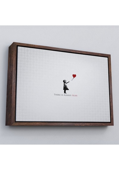 Çerçeveli Banksy Kırmızı Balonlu Kızın'ın Her Zaman Umut Vardır Yazılı Tablosu-5012