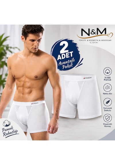 Erdem Erkek Beyaz Pamuk Air Slim Boxer-2'li Paket- 1428bw