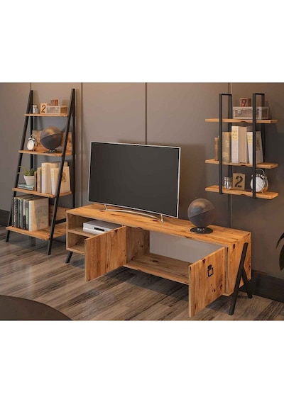 Avmpark Yanke Tv 150 Metal Raflı + Kitaplık Atlantik Çam