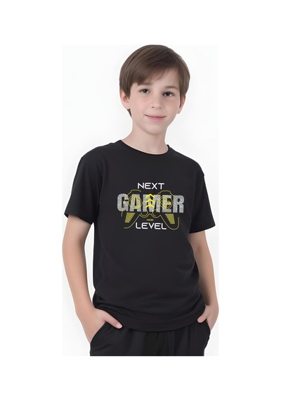 Fyk Kids Erkek Çocuk Yazlık Gamer Baskılı Alt-üst Takım Siyah
